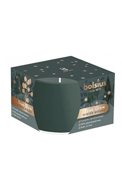 Bolsius Lumanare True Glow, in sticla, ceara vegetala, parfum de lemn de iarn...