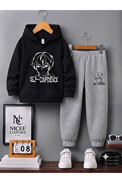 Leto Lykia Children's Tracksuit Set Unisex (Character Face Drawing Winter Print)