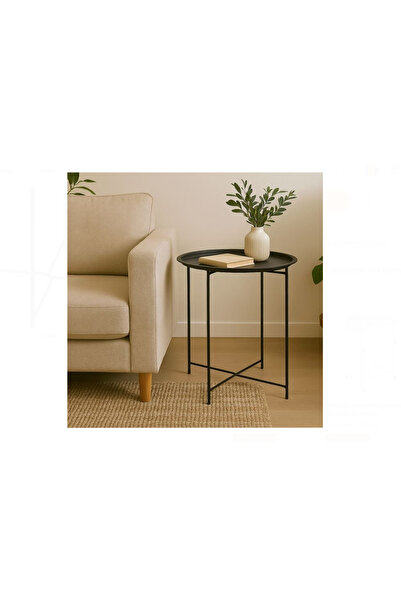 OEM Black Metal Auxiliary Table for Balcony Ø46 x 52 cm