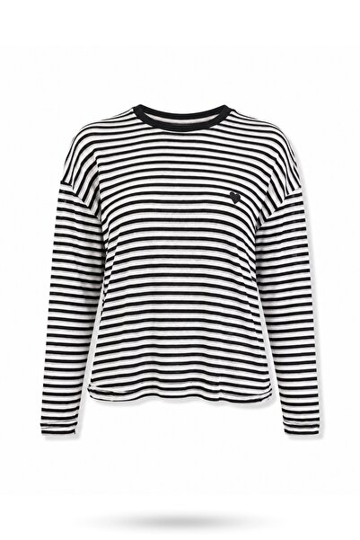 5in1Canpolat Black Crew Neck Striped Knitwear 19013
