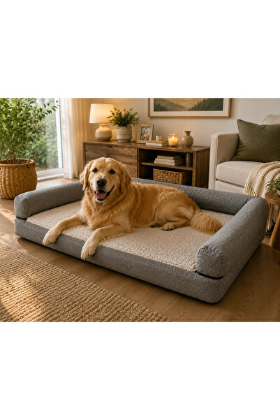 Aurora Pets Büyük Irk Köpek Yatağı | Geniş Peluş Minderli Yüksek Kenarlı Köpek Yatağı | Gri L 95 x 65 cm