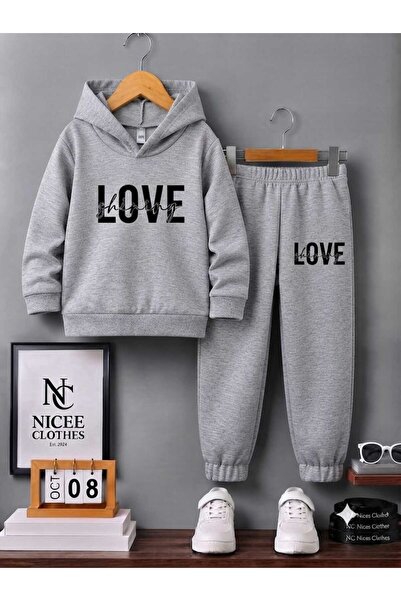 NC Nicee Clothes Children's Tracksuit Set Unisex (Black Love Print Winter)