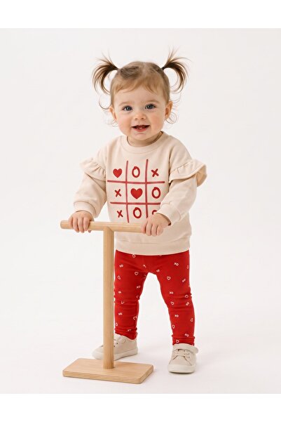 MiniKids Compleu X si 0 cu inimioare, crem