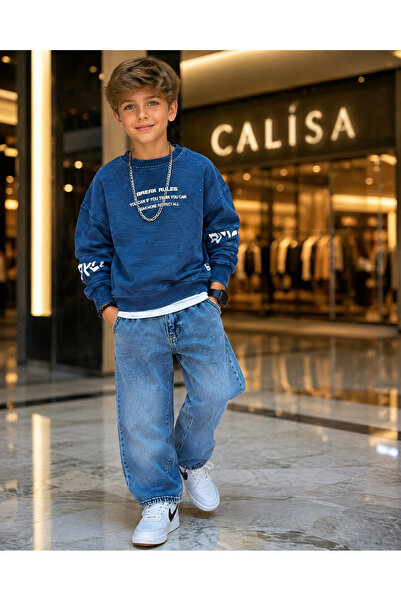 CALİSA Boy's Denim Suit 4-12 Years Old |   Washable Jean Pants & Sweatshirt |...