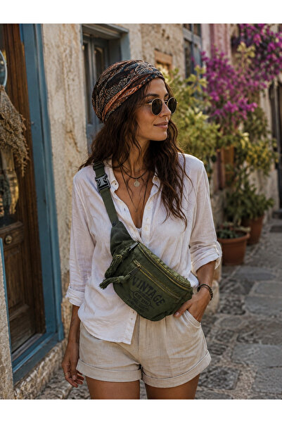 Street Bag Vintage Retro Design Canvas Crossbody Waist Bag with Tassel Detail...