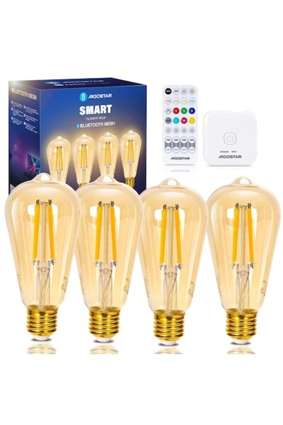 AIGOSTAR Σετ 4 έξυπνων λαμπτήρων Mesh ST64, E27, 6W, 806 lm, ρυθμιζόμενο φως ...
