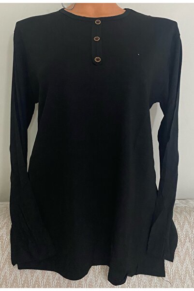 Anne Er Clothing Combed Cotton Blouse Long Sleeve Crew Neck Black