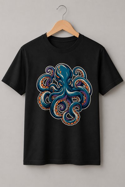 Generic Brand Tricou Alb Unisex cu Caracatiță – Design Marin, Regular Fit
