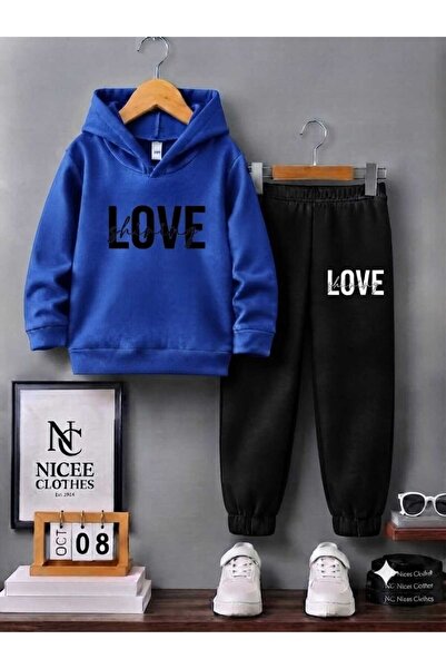 NC Nicee Clothes Children's Tracksuit Set Unisex (Black Love Print Winter)