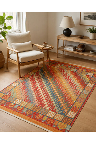 Etnik Home NOMAD 11 TERRA Makinede Yıkanabilir Çift Taraflı Otantik Dokuma Kilim
