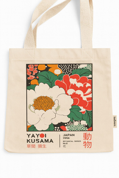 Tee&more. Yayoi Kusama Floral Printed Canvas Tote Bag with Velcro and Inner P...