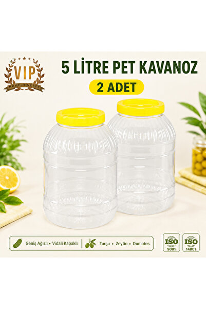 Vip Home Concept Market Ürünleri 5 Liters Wide Mouth Pet Jar Yellow Screw Lid...