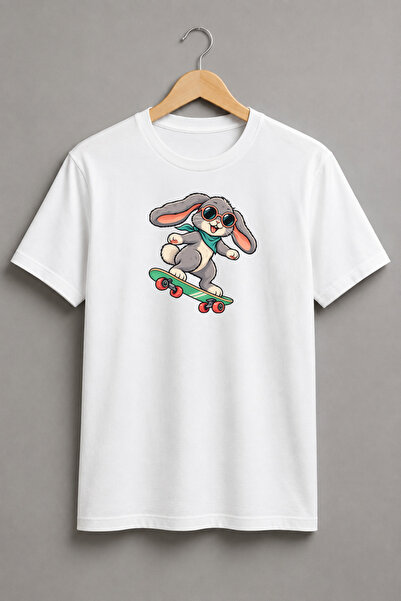 Generic Brand Tricou unisex cu iepuraș pe skateboard