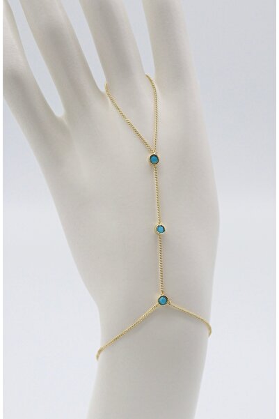 Bade Jewelry Vip Gold Blue Stone Detailed Anti-Tarnish Steel Stylish Shahmeran