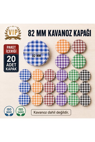 Vip Home Concept Market Ürünleri Jar Lid 82 mm Colorful Checkered Jar Lid 20 Pieces Canning Pickle Jam Lid