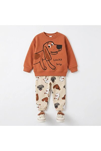 Alvadonna Boy's Dog Printed Cotton Top and Bottom Set