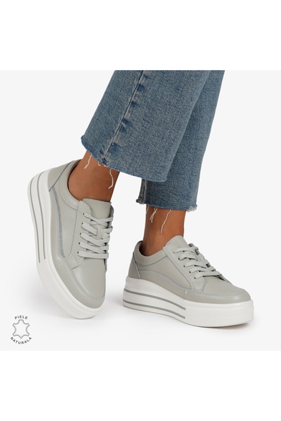 trendamoda Pantofi Casual de dama din Piele Naturala cu talpa inalta si Dungi...