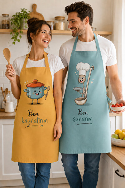 ayshome textile Set of 2 Paired Humorous Kitchen Aprons Stain-Resistant Digit...
