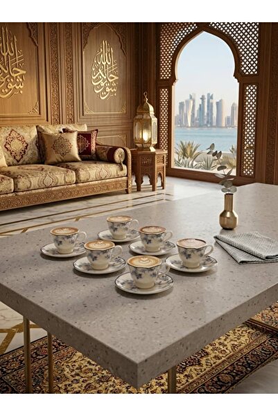 Generic Brand طقم فناجين قهوة تركي مع صحون بتصميم كلاسيكي أنيق لجلسات الضيافة...