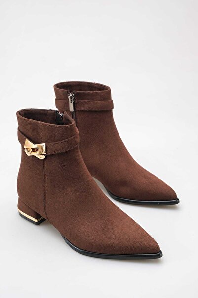 ELEVAM Women's Suede Pointed Toe Zippered 4 cm Heeled Stylish Boots