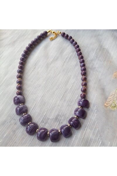 azra takı tasarım Handmade Acrylic, Purple, Lightweight Short Women's Necklace
