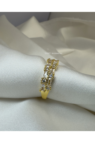 Samu Accessories خاتم فولاذي قابل للتعديل من سلسلة بريميوم بصفين من أحجار الب...