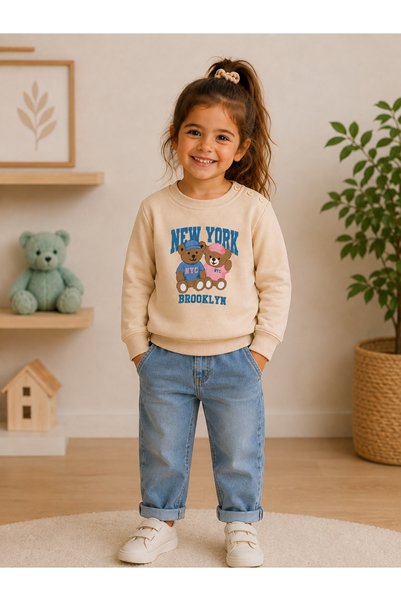 buzy kids concept Teddy Bear Printed Cream Girls' Sweatshirt Top 1.5 Years-5 ...