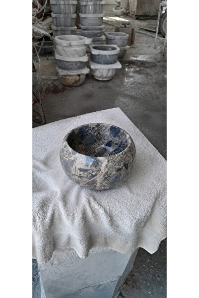 Belle Vie Premium kalite ateş grey mermer hamam kurnası mini boy 35*35*25 cm
