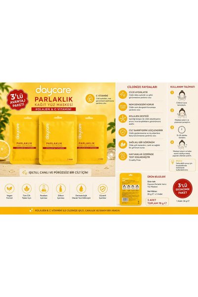 Daycare Kağıt Yüz Maskesi Parlaklık 3'lü
