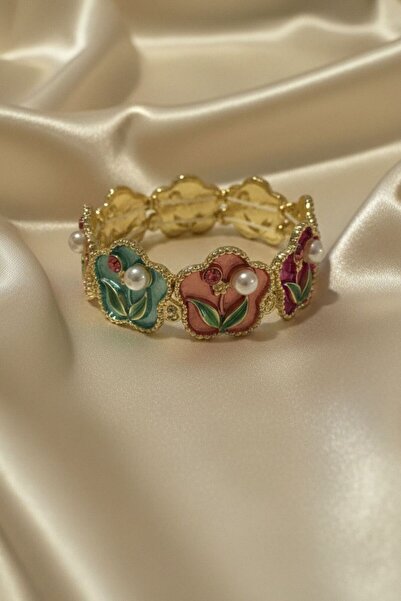 BHR AKSESUAR Colorful Elastic Flower Pearl Detailed Bracelet