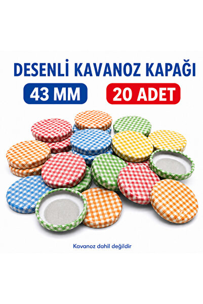 Vip Home Concept 43 mm Patterned Jar Lid 20 Pieces Colorful Checkered Jam Sau...
