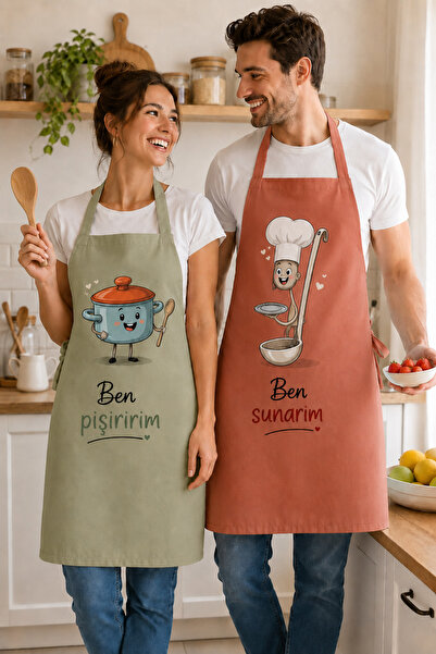 ayshome textile Set of 2 Paired Humorous Kitchen Aprons Stain-Resistant Digit...
