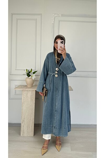 ruqaya Kadın Kot Kimono Broş Detaylı