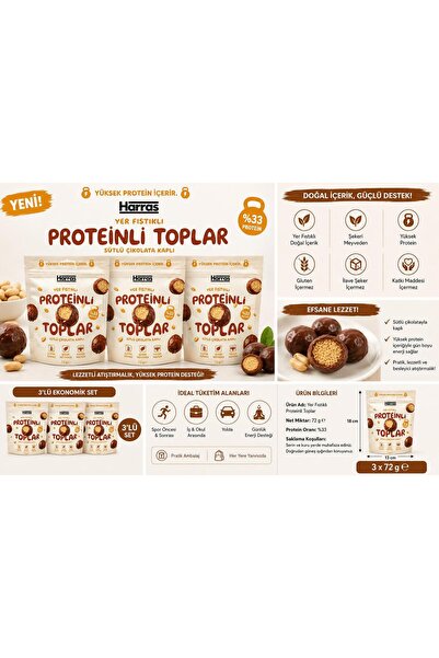 Harras Yer Fıstıklı Protein Topları 3x72g