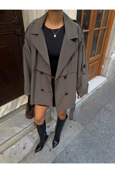 Ekim Store Oversized Buttoned Double-Breasted Trench Coat with Cape