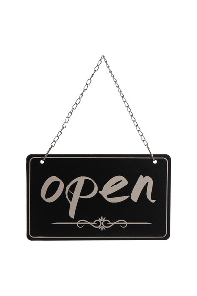 OEM Semn suspendat din lemn „Deschis” 25x15cm Negru Crem