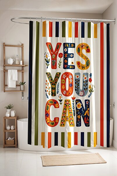 EVPANYA ستارة حمام منقوشة من Yes You Can، ستارة حوض استحمام مقاس 175x200 سم