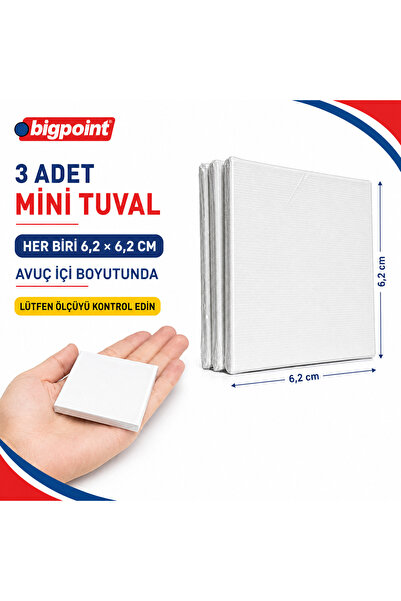 Bigpoint Mini Tuval 6,2 x 6,2 cm 3 lü Set %100 Pamuk Akrilik ve Yağlı Boya Tu...