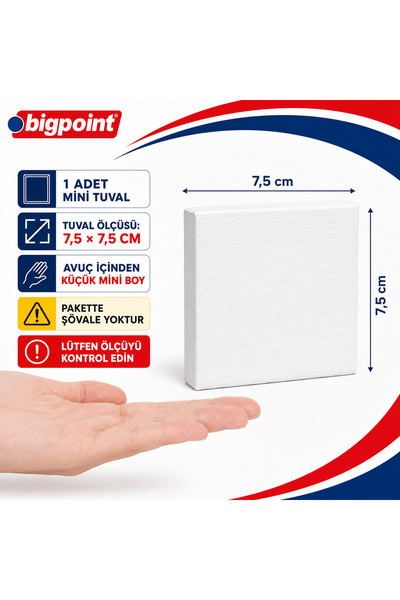Bigpoint Mini Tuval 7,5 x 7,5 cm %100 Pamuk 230 gr/m² Akrilik ve Yağlı Boya T...
