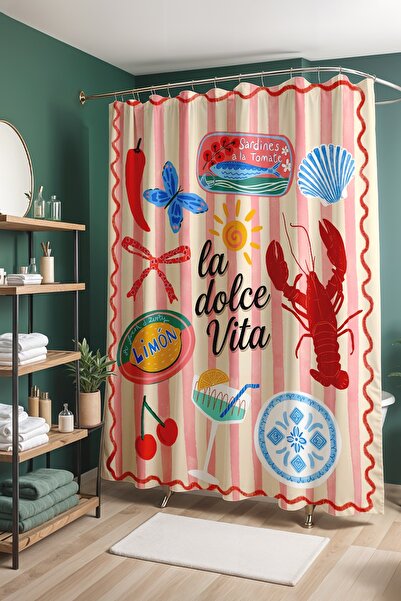 EVPANYA La Dolce Vita Sea Icons Patterned Shower Curtain, Bathtub Curtain 175...