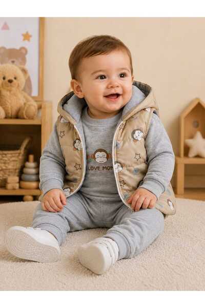 krm kerem bebe Baby Boy Hooded Zippered Lined Padded Vest Seasonal Cotton Top...