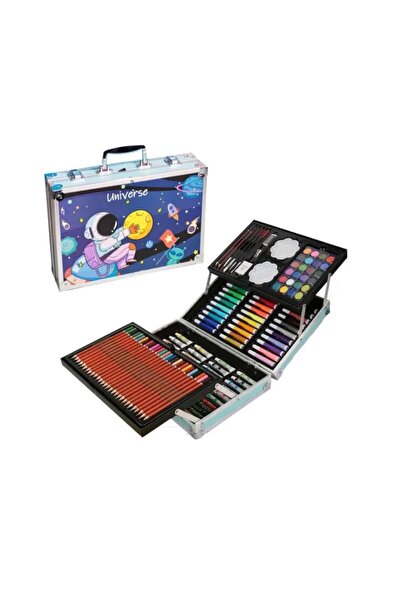 WePro Store Set de pictură și desen pentru copii, 145 de piese, cutie metalică, 3 ani +, Astronaut Albastru