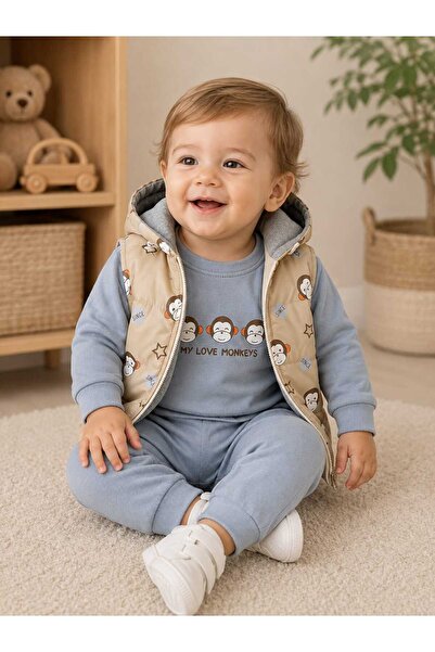 krm kerem bebe طقم بدلة رياضية من 3 قطع للأطفال الأولاد، مكون من سترة قطنية م...