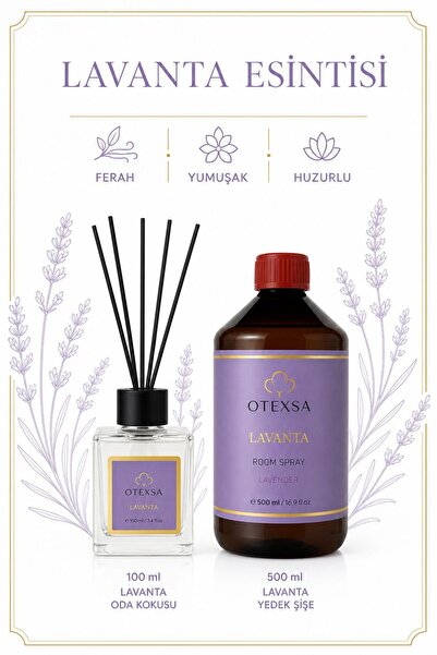 OTEXSA Lavanta Çubuklu Oda Kokusu Seti 100 ml + 500 ml Doldurma Yedeği – Topl...