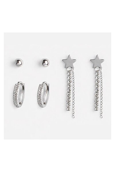 JEWELS Set cercei damă, model stras, argintiu, 3 perechi – strălucire discret...