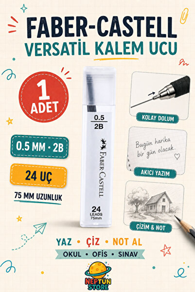 neptünstore Faber-Castell Super Fine 0,5 mm 2B Versatil Kalem Ucu – 24’lü Tüp...