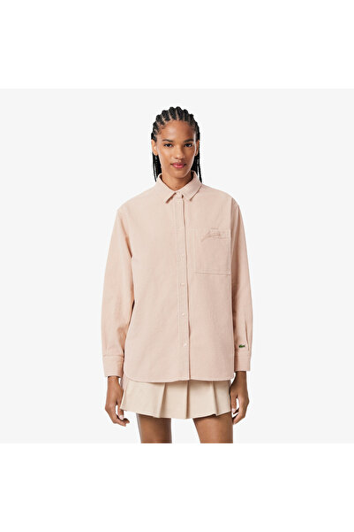 Lacoste Kadın Oversize Fit Kadife Bej Gömlek
