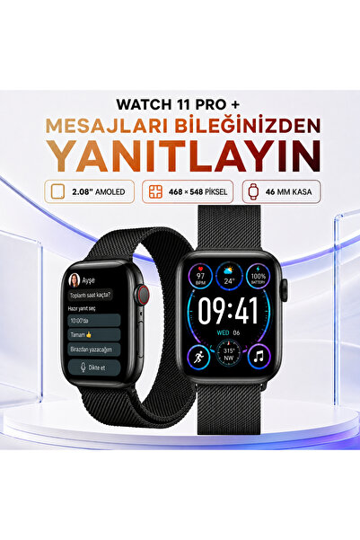 DURKHEİM Watch 11 Pro+ AMOLED Ekran Mesaj Yanıtlama BT Arama Konuşma Siyah Ma...
