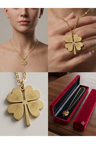 CharmPlay Women's Gold Four-Leaf Clover Steel Necklace 316L Stainless Steel L...