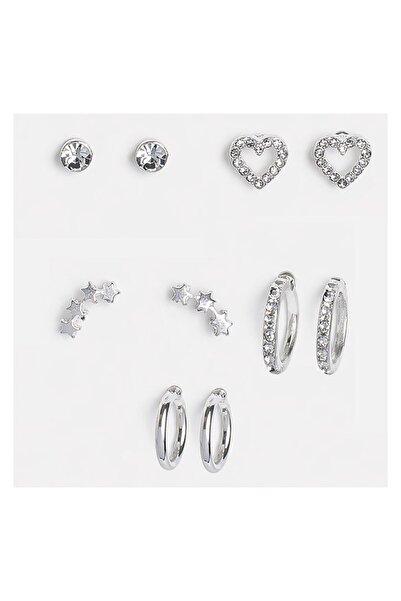 JEWELS Set cercei damă, model stras, argintiu, 5 perechi – strălucire discret...